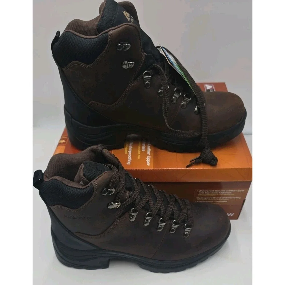 Mens Brown Leather Sneakers 10.5 W Ozark Trail Hiking Shoes NEW